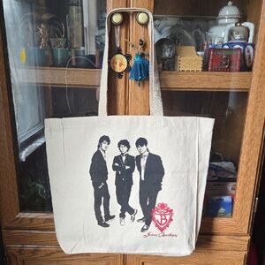 Jonas Brothers Beige Canvas Tote Bag with Printed Band Graphic